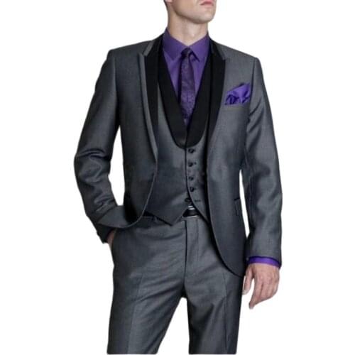 Slim Fits Gray Groom Tuxedos Wedding Dress Party Prom Blazer Man Business Suits (Jacket+Pants+Vest+Tie) NO:2020 NO:075