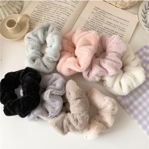 Solid Color Autumn Winter Woman Hair Circle Soft Plush Ruffle Elastic Hair Ties For Girls Fashion Head Rope Hair Accessories