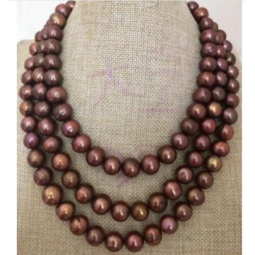Triple strand 10-11mm Natural baroque Chocolate pearl necklace 17"-19"