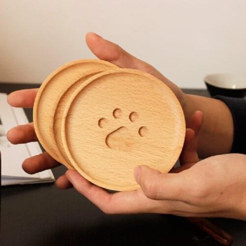 Cute Bear Paw Pattern Coasters Wooden Placemats Round Coasters Heat Insulation Table Mat Food Tray Kitchen Accessories