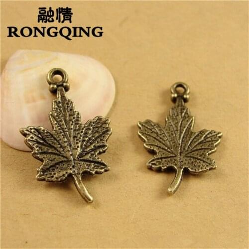 RONGQING 100pcs/lot 15*23MM Exquisite Maple Leaves Charms Cute Antique Bronze Bracelets & Earring Accessories