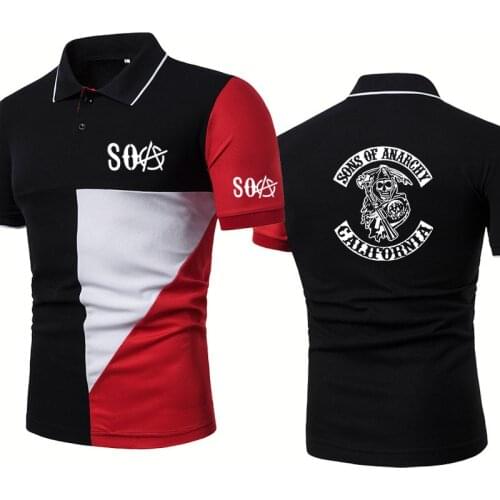 Summer Mens POLO shirt SOA Sons of anarchy the child Skull Printing Harajuku Splicing high quality Cotton Mens short sleeve