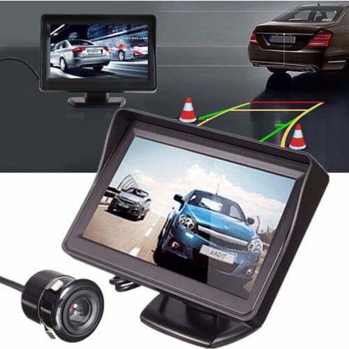 DC 6V-32V 4.3 Inch Waterproof LCD Car Rear View Backup Camera Kit Auto Rear Reverse Parking Cam Set