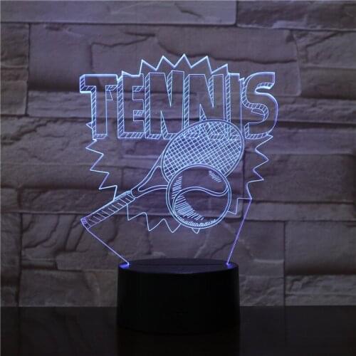 3D Tennis Racket Night Light LED Colorful Acrylic Touch Table Lamp Bedside Decor USB Baby Sleep Lighting Kids New Year Xmas Gift