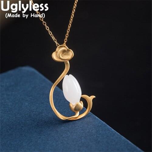 Uglyless Elegant Magnolia Flowers Necklaces Earrings for Women Ethnic Lucky Clouds 925 Silver Jewelry Sets 925 Silver + Chains