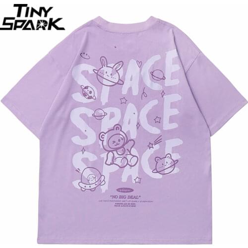 Hip Hop Streetwear Tshirt Bear Spaceman Print T Shirt 2021 Men Harajuku Cotton Casual T-Shirt Summer Short Sleeve Tops Tees