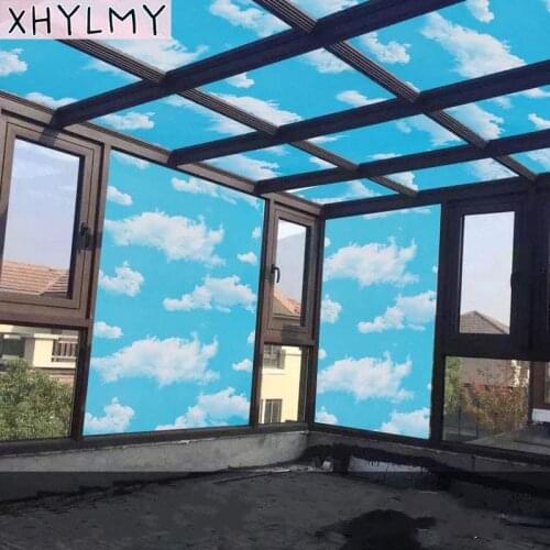 Blue Sky White Clouds Matte Glass Vinyl Self Adhesive Window Film UV Protective Stained Opaque Balcony Sun Room Glass Sticker