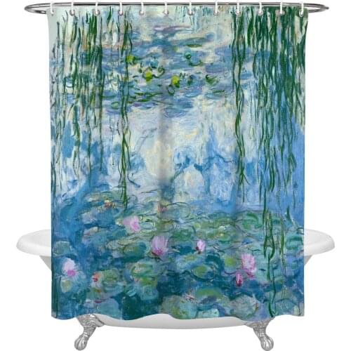 Waterproof Shower Curtains Lotus Willow Leaf Watercolor Shower Curtain Frabic Polyester Bathroom decor Curtain