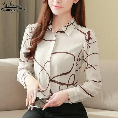Autumn 2021 New Printed Silk Shirt Womens Long Sleeve Womens Blouse Single-breasted Loose Base Large Size Shirt 3XL 10726