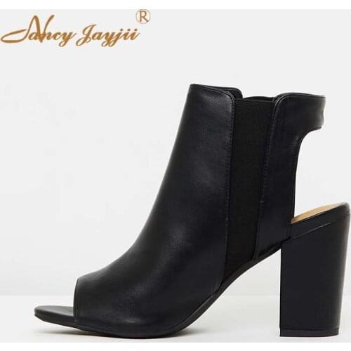 Women Chelsea Boots Ankle Fashion Leisure Sewing Slip-on High Heels Solid shoes Dress Casual Office Career Big Size 45 2019
