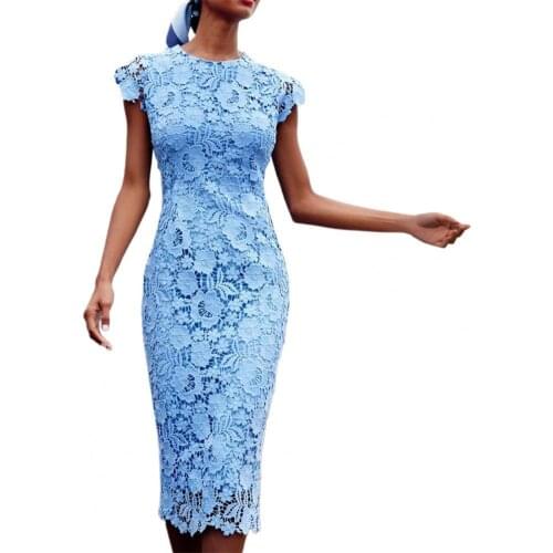 Women Accessory Fashion Formal Party Dress O Neck Sleeveless Pencil Dress Skin-friendly Mid Waist Lace Evening Dress for Banquet