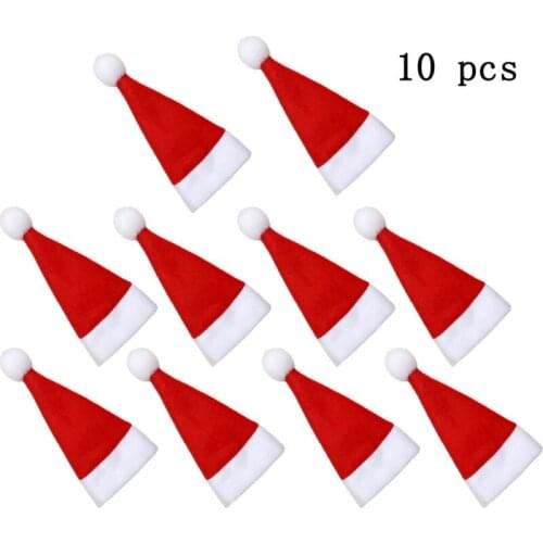 10pcs Mini Santa Claus Hat Wine Bottle Covers Cup Cap Decoration Party Dinner Table Decor for Home New Year Decor Christmas