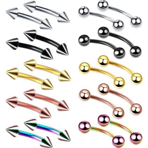 Imixlot 10pc/lot Eyebrow Piercing Curved Barbells Bananas Ball Silver Rose Gold Nose Labret Piercing Body Jewelry 16G Nipple Bar