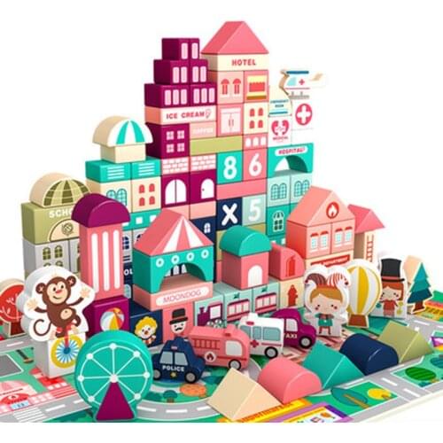 100 Pcs City Geometric Shape Assembled Building Blocks Kids Toys Wooden Toys Early Educational Toys For Children