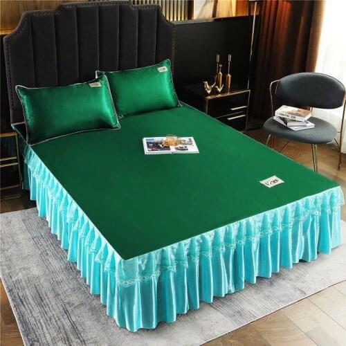 2021 Summer Ice Silk Bed sheet Green Bed sheets 9 colors Soft And Warm Queen King Size Bed sheet With Pillowcase