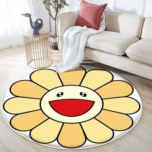 2021 Fashion Sunflower Mat Round Rug Non-Slip Flannel Carpet Non-slip Bath Mat Soft Fluffy Living Room Bedroom Decorative Carpet