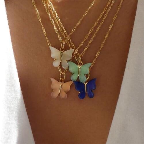 5 Colors Acrylic Butterfly Pendant Necklace Korean Style Choker Necklaces For Women Collares Chain Female Jewelry Gifts Bijoux