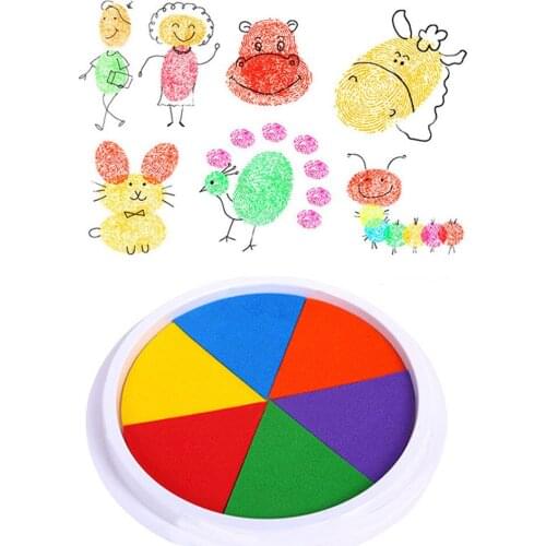 6 Colors Large Round Ink Pad for DIY Craft Graffiti Children Kids Gift Playing Handprints Plate Finger Painted Non-toxic Water
