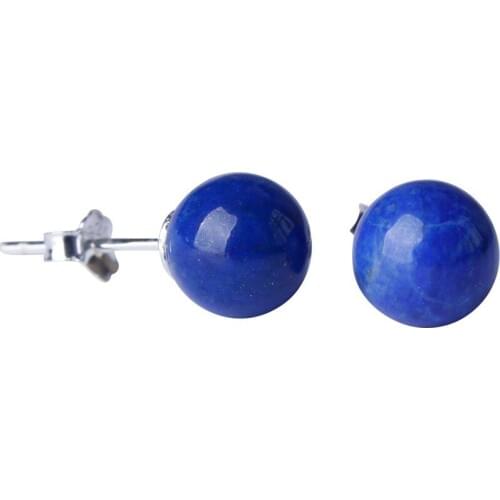 925 Sterling Silver Earrings Lapis Lazul Beads Stud Earrings For Women Fashion Simple Style Sterling Silver Ear Jewelry