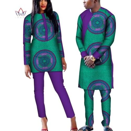 Dashiki African Wax Print Clothes for Couple Plus Size African Batik Two Piece Set Crop Top with Pants Couple Clothing WYQ168