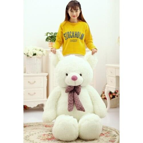 White teddy bear plush toy bowtie bear large 120cm soft doll sleeping pillow Christmas gift b1906