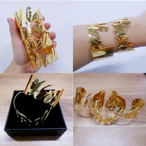 Customized Name Bracelets for Women Stainless Steel Gold Silver Color Bracelet Personalized Charm Bangles Valentine Jewelry Gift