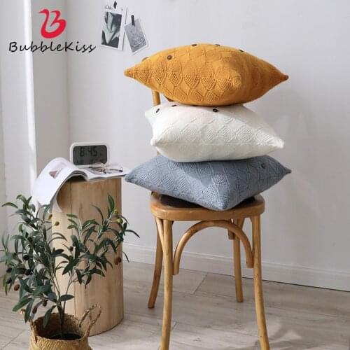 Bubble Kiss Modern Home Pillow Case Buttons Decor Sofa Cushion Cover Knitting Square Office Chair Throw Pillow Covers Decorative