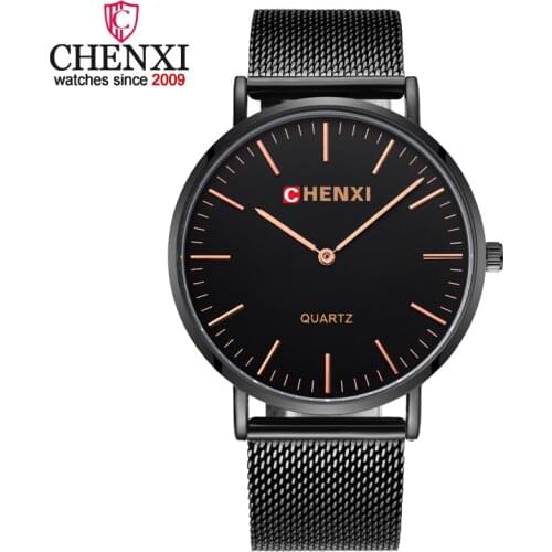 CHENXI Men Watches Fashion Top Brand Luxury Mesh Black & Golden Strap Quartz Men Watches Mens Ultra Thin Fashion Male Watches