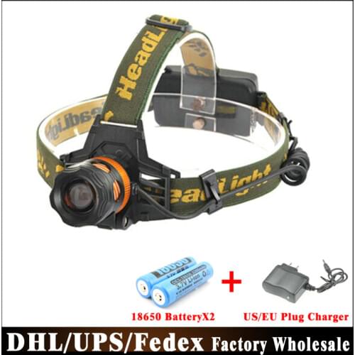 DHL Fedex UPS 100pcs/lot Fishing Light Q5 LED10W&Double Light Blue Search Light Zoom Bright Light Head Lamp Rechargeable