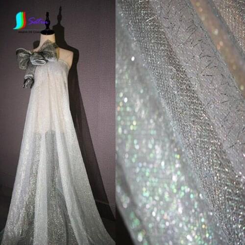Dreamly Blue Silver Two Sided Gradient Magic Color Mesh Fabric DIY Party Wedding Dress Stage Flower Decoration Soft Mesh Fabric