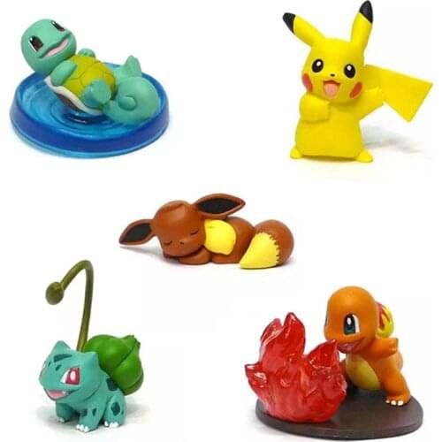 5Pcs/Set First Generation Squirtle Charmander Eevee Pikachus Bulbasaur Pokemones Anime Action Figure Dolls Toy Collections Gifts