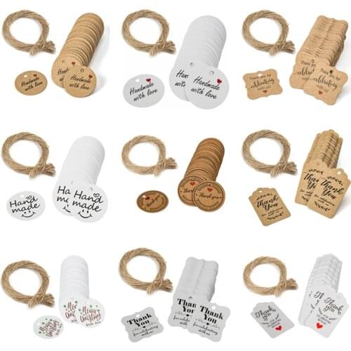 100pcs Christmas Candy Packaging Gift Box Handmade Kraft Paper Thank You Bags Tag Labels Dragee for Wedding Party Decorations