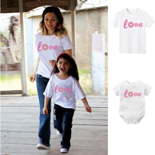 Mother And Daughter T-Shirt Mom And Daughter Equal Matching Family T-Shirts Love Printed Tee Shirt Women Kid Baby Girl Body Sets