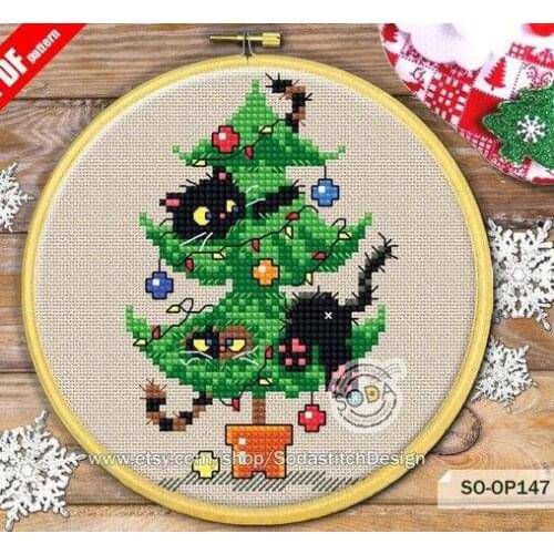 GG RS cotton self-matching cross stitch Cross stitch RS cotton comes with no prints No prints SODA SO-OP147 Christmas Tree Cat