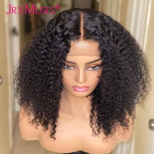 Kinky Curly Human Hair Wigs for Women Deep T Part Pre Plucked Black Color Peruvian Afro Kinky Curly Glueless Wigs Remy Hair
