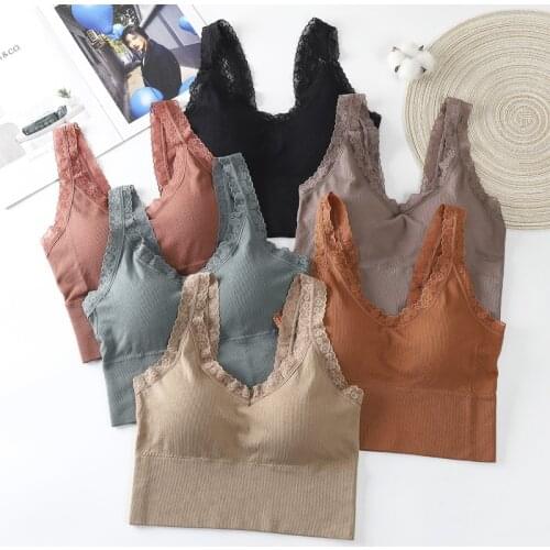 Linbaiway Sexy Lace Bras for Women Beauty Back Solid Color Lingerie Bra Girls Sports Fitness Bralette Tube Top Padded Brassiere