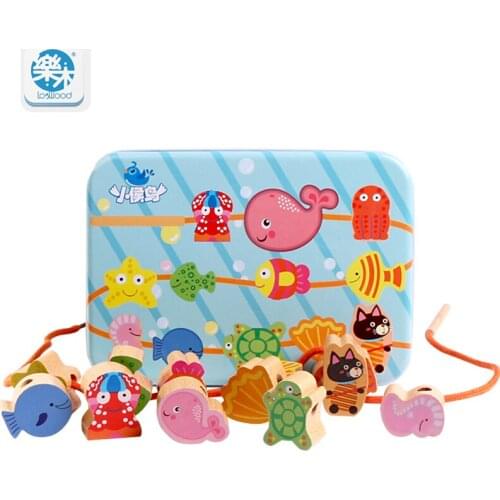 Logwood Wooden Multifunctional Colorful Children Cartoon Animals Fruit Shape Beaded Toys Montessori Early Childhood Toys Gifts