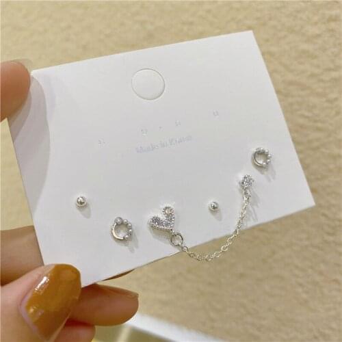 Fashion S925 Double Pierced Chain Love Earrings Set INS Style New Earrings Combination Exquisite Wild Earrings Tide