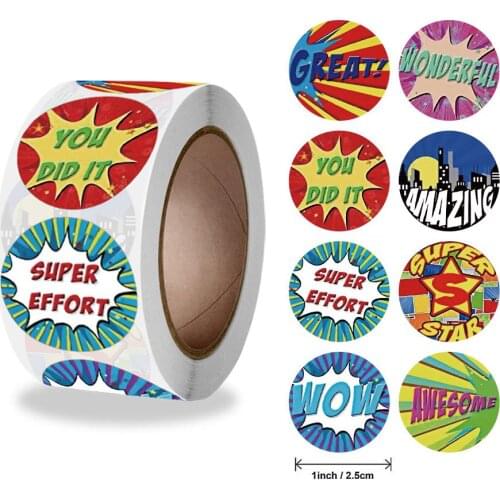 Cartoon Encouragement Reward Sticker with Praise Words 500pcs for School Teachers Award Kids Motivational Stationery Sticker