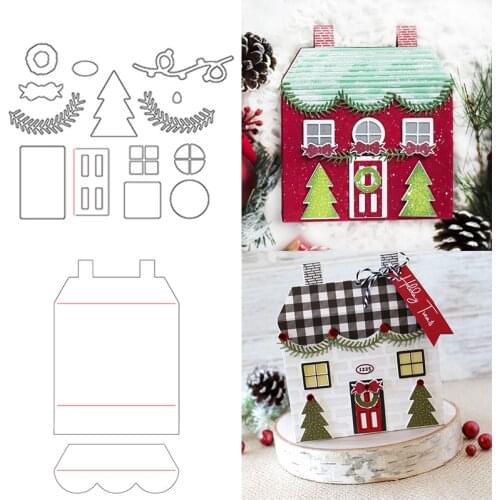 Metal Cutting Dies Set Chimney Cabin Laurel Christmas Trees Lantern Decoration for 2021 DIY Scrapbooking Craft Making Template