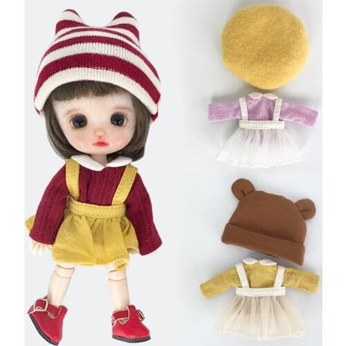 New ob bjd Clothes Shirt+Strap dress+hat Outfit Doll Clothes For ob11,obitsu11,molly,1/12 bjd Doll Clothes doll Accessories