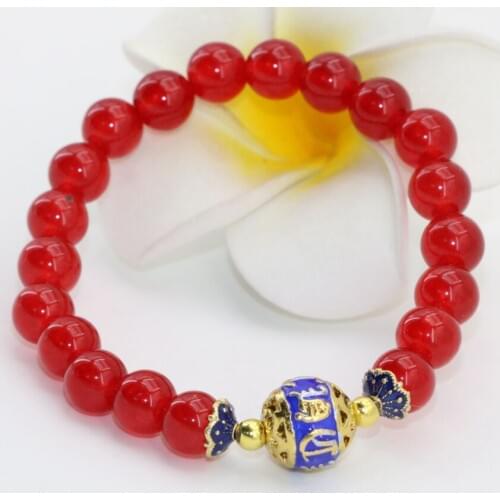 Wholesale price bracelets women original design 8mm round jades stone chalcedony cloisonne beads hot sale jewelry 7.5inch B2696