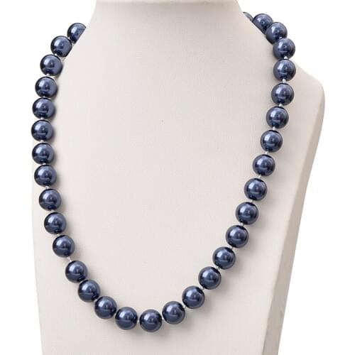 Wholesale 10mm Size For Deep Blue Pearls Beads Making Diy Knotted Imitation Pearls Necklace 18inch Women Ladies Party Gifts H845