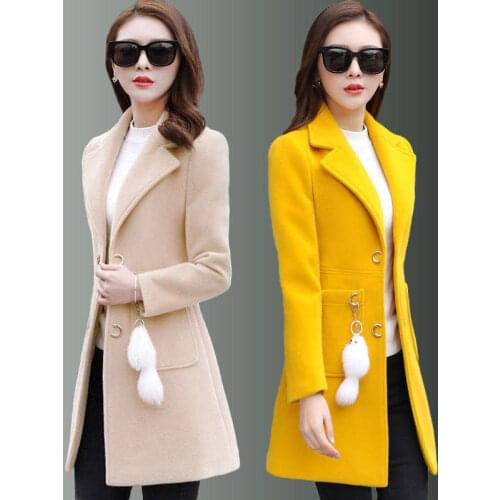 New Fashion Women girls winter lapel solid woolen overcoat hot style ladies warm clothing long trench coat