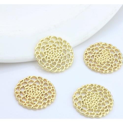 25mm 6pcs/lot Zinc Alloy Charms Gold Metal Round Hollow Flowers Charms Connector For Necklace Earrings Accessories