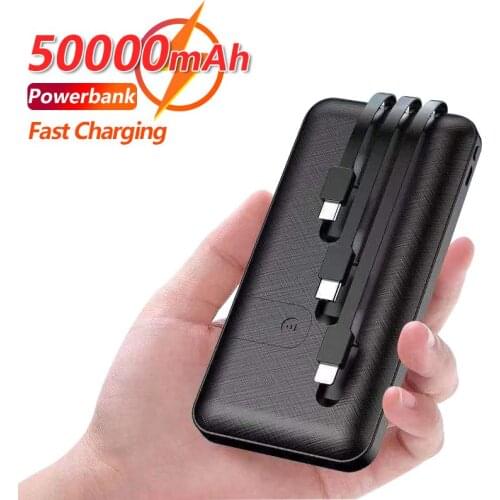 2021 50000mAh Portable Powerbank Fast Charging External Battery Own Line Mobile Phone Charger Outdoor Emergency for Smartphones