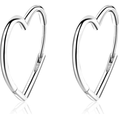 Simple 925 Sterling Silver Earrings Two Colors Love Heart Hoop Earrings For Women Gift S-E926
