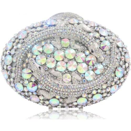 Luxury Colorful Crocodile Crystal Women Evening Clutch Bag Designer Hollow Out Metal Bridal Wedding Party Handbag Diamond Purse