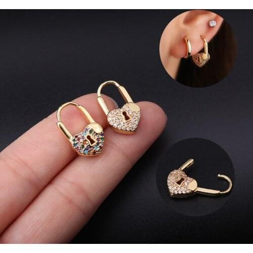 1PC Stainless Steel Multicolor Cz Heart Lock Earring Internal Piercing Septo Nose Lip Eyebrow Ear Cartilage Helix Piercing