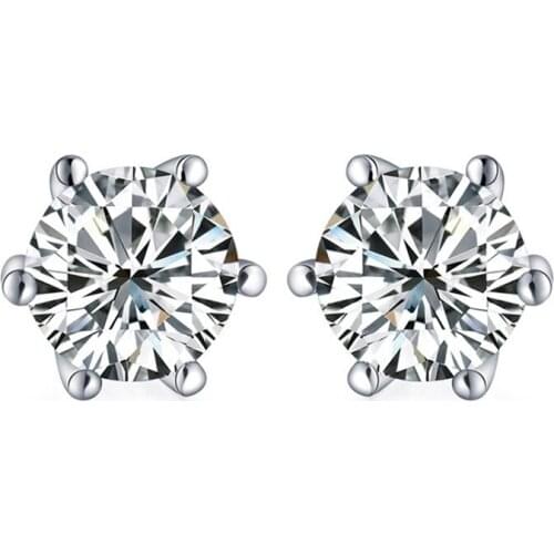 1 Carat Moissan Stone Earrings Classic Six Prongs 925 Silver Plated